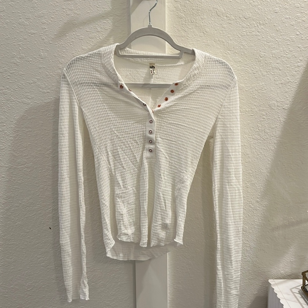 White Long Sleeve Henley Top
